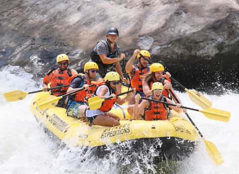 close up of rafters navigating the rapids River Expeditions West Virginia