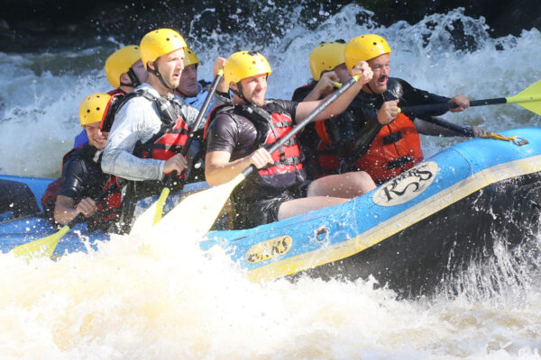 rafters look a little stressed at the upcoming rapids on the Gauley River River Expeditions West Virginia