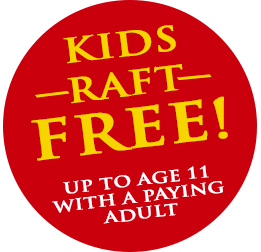 icon saying kids raft free-up to age 11 with paying adult. River Expeditions West Virginia